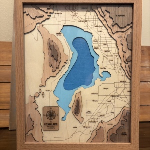 Utah Lake , 3D laser-cut framed topographic map