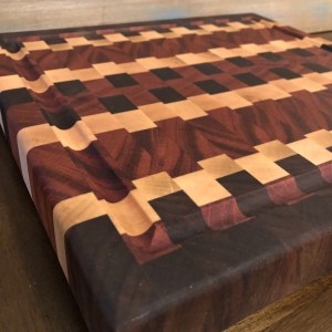 Maple, mahogany, cherry and walnut end grain butcher block cutting board